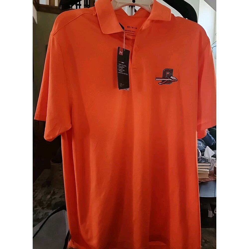 Under Armour Polo Performance Golf Shirt Medium Orange HeatGear A117 Gonzales